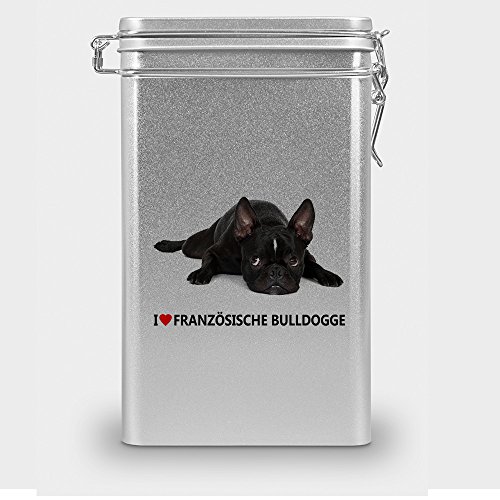 Hundefutterdose "Französische Bulldogge", Vorratsdose, Leckerliedose, Blech-Dose, Hundenapf mit Motiv "Französische Bulldogge" - silber von digital print