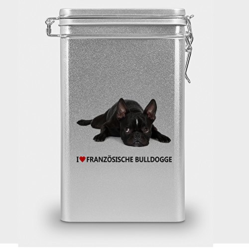 Hundefutterdose "Französische Bulldogge", Vorratsdose, Leckerliedose, Blech-Dose, Hundenapf mit Motiv "Französische Bulldogge" - silber von digital print