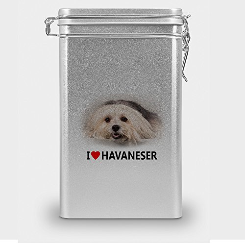 Hundefutterdose "Havaneser", Vorratsdose, Leckerliedose, Blech-Dose, Hundenapf mit Motiv "Havaneser" - silber von digital print