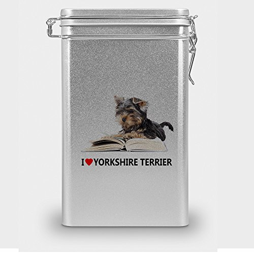Hundefutterdose "Yorkshire Terrier", Vorratsdose, Leckerliedose, Blech-Dose, Hundenapf mit Motiv "Yorkshire Terrier" - silber von digital print