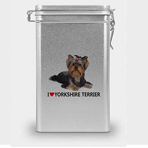 Hundefutterdose "Yorkshire Terrier", Vorratsdose, Leckerliedose, Blech-Dose, Hundenapf mit Motiv "Yorkshire Terrier" - silber von digital print