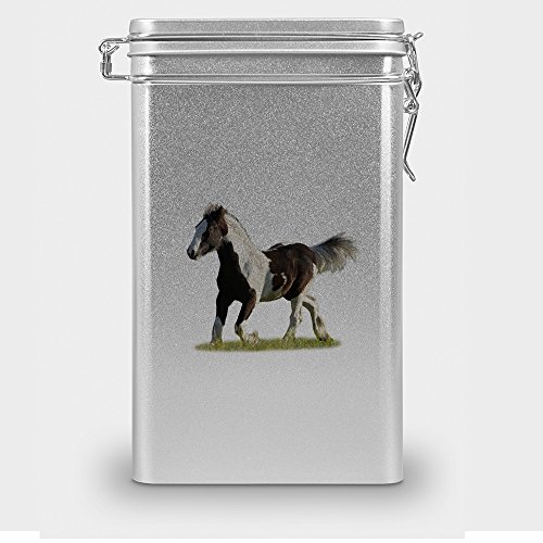 Pferdefutterdose "Tinker", Vorratsdose, Leckerliedose, Blech-Dose, Pferdenapf mit Motiv "Tinker" - silber von digital print