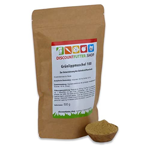 DISCOUNTFUTTER.SHOP Grünlippmuschel 100 | 0,5 kg | 100% naturreines neuseeländisches Grünlippmuschelextrakt für Pferde | Gelenke, Knorpel und Haut | Omega-3-Fettsäuren von DISCOUNTFUTTER.SHOP