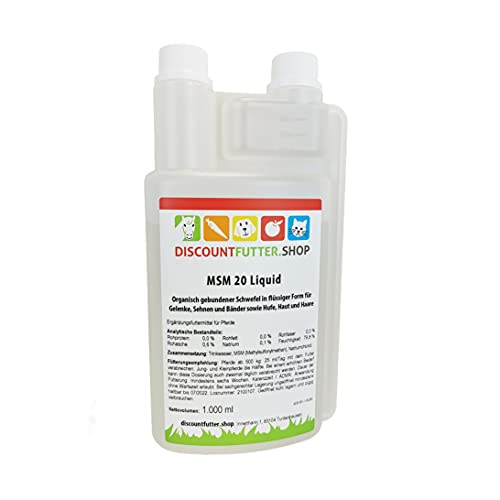 DISCOUNTFUTTER.SHOP MSM 20 Liquid - Methylsulfonylmethan (1Liter) für Pferde - organischer Schwefel in höchster Reinheit | ohne Zucker, Konservierungsstoffe von discountfutter.shop