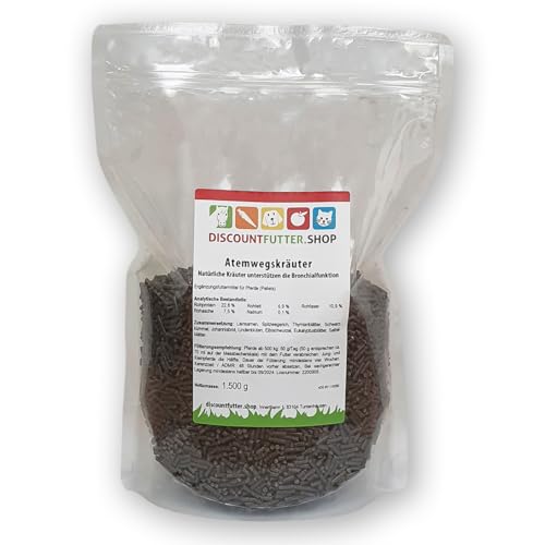 Atemwegskräuter (100% Natur - 1, 5 kg Pellet) für Pferde | Husten - Bronchialfunktion stärken | Immunsystem Pferd | Kräuter ohne Getreide & Zucker von discountfutter.shop