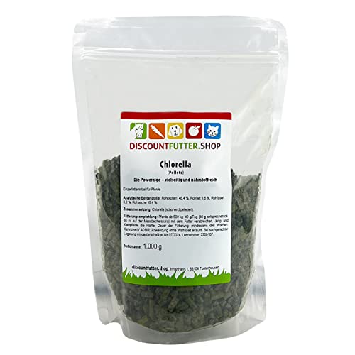 Chlorella (1 kg) die Poweralge für Pferde | Pellet | hoch an Protein | ohne Zusätze, Getreide, Konservierungsstoffen | vegan | Pferd und Hund | von discountfutter.shop