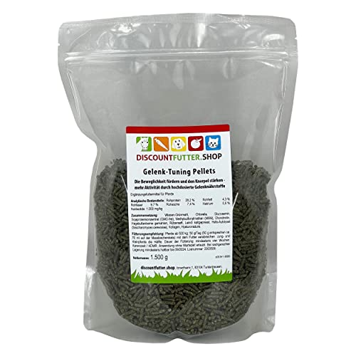 discountfutter.shop Gelenk Tuning Pellets 1,5 kg I Pferdefutter, Vitamin C, Chlorella Alge, Bierhefe, MSM, Glukosamin, Chondroitin, Hyaluronsäure I für Pferde mit Arthrose, Sehnen, Gelenkprobleme von discountfutter.shop