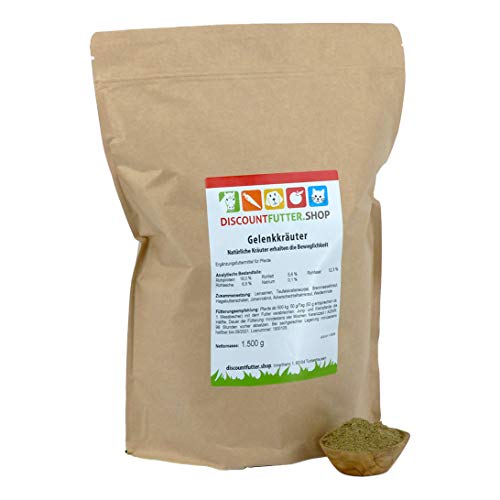 discountfutter.shop - Gelenkkräuter (1, 5 kg) für Pferde zur Unterstützung bei Arthrose, Spat, Hufrolle usw. | getreidefrei & ohne Zuckerzusatz | Teufelskralle, Weiderinde, Hagebutte usw. von discountfutter.shop
