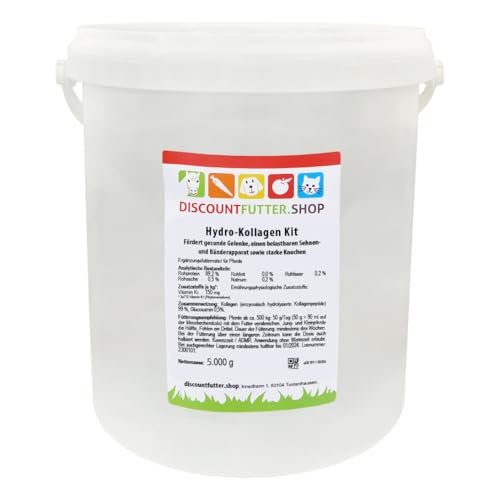 discountfutter.shop - Hydro Kollagen Kit für Pferde | 99% bioaktive Kollagenpeptide (3.500 Dalton) | mit Vitamin K & Glucosamin | Ohne Zucker & Getreide (5 kg Eimer) von discountfutter.shop