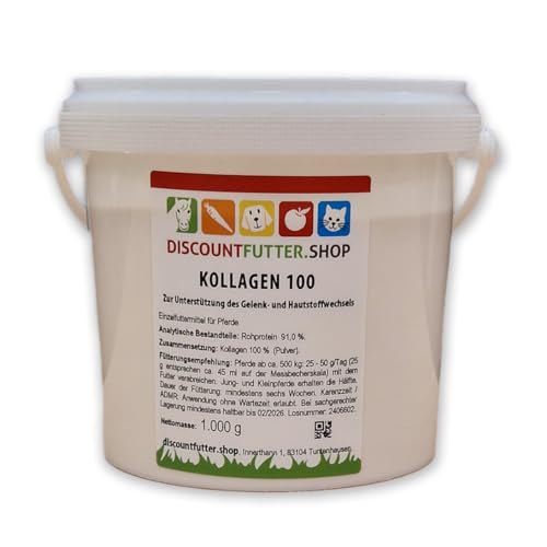 Kollagen 100 Pulver 100% I 1 kg | Pferde | Pferdefutter, unterstützt Gelenkknorpel Sehnen Bänder und beugt Arthrose vor | höchste Reinheit von discountfutter.shop