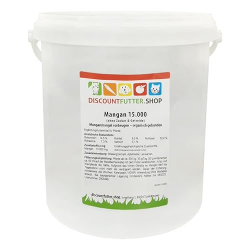 discountfutter.shop - Mangan 15.000 | 5 kg Pellets I GMO - glutenfrei Pferdefutter für Manganmangel | getreidefrei & ohne Zuckerzusatz | organisch gebunden (5 kg (Eimer)) von discountfutter.shop