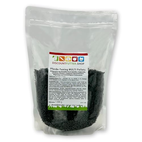 Pferde Tuning Multi Pellets 1,5 kg I Magnesium, Zink, Selen, Aminosäuren für den Muskelaufbau für Pferde, reichhaltig an Spirulina, Carnitin, Vitamin E, Lysin, Pferdefutter von DISCOUNTFUTTER.SHOP