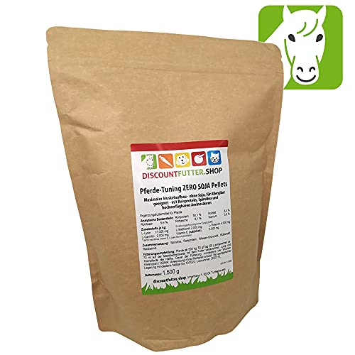 discountfutter.shop Pferde Tuning Zero Soja Pellets mit Reisprotein 1,5 kg I Alge Spirulina, GMO frei, reich an Aminosäuren Carnitin Methionin Threonin Lysin I Pferdefutter für Muskelaufbau von discountfutter.shop