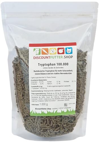 discountfutter.shop - Tryptophan 100.000 (1 kg Pellets) fürs Pferd | Für mehr Gelassenheit, ideal bei Stress, Schreckhaftigkeit und Belastungssituationen von discountfutter.shop
