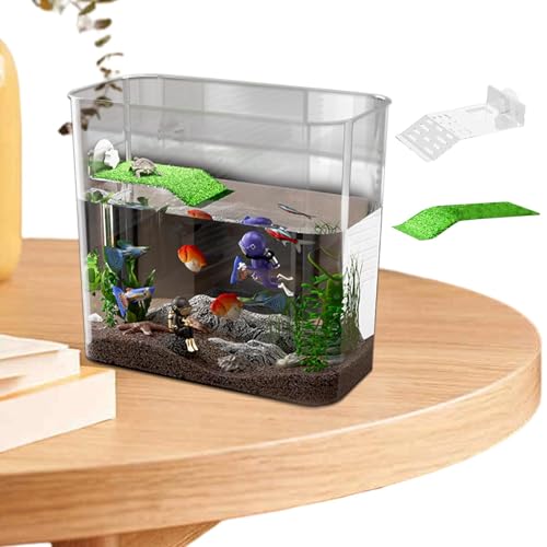Klares Aquarium, praktisches, transparentes Schreibtisch-Aquarium, kleines Betta-Fischtank, Schildkröten-Tank-Starter, dekorativer Fischschale, Multifunktionsbereiche, kleines Aquarium von dmqdu