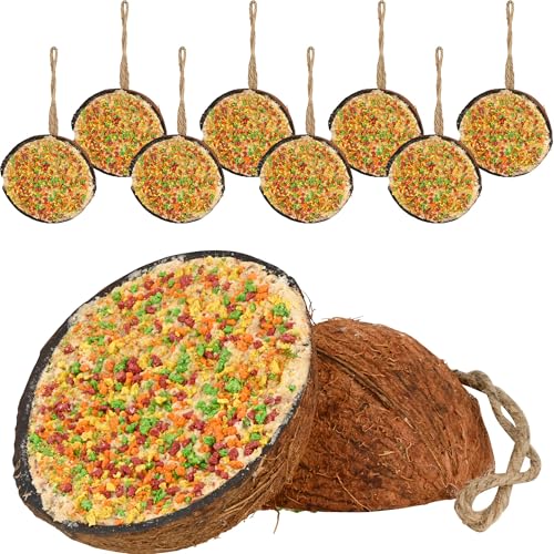 dobar® 10x gefüllte Kokosnusshälften zum Aufhängen - Vitamin-Vogelfutter gefüllte halbe Kokosnüsse - Fettfutter-Füllungen für Wildvögel - Wildvogelfutter 2 kg (1er Pack) von dobar