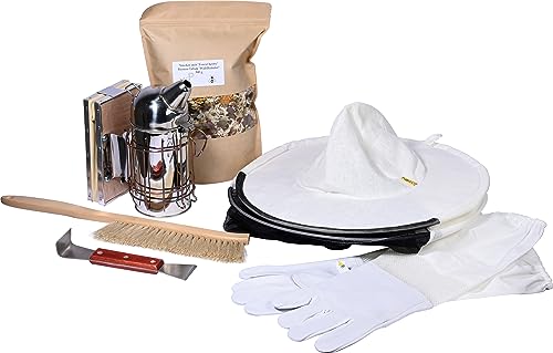 dobar® 28336e Imker Starter Set 6 teilig - Imker Zubehör - Imkereibedarf - Smoker & Räucher-Mix - 1x Stockmeißel, 1x Smoker, 1x Bienenbesen, 1x Rauchstoffmischung, 1x Imkerhandschuhe, 1x Imkerhut von dobar