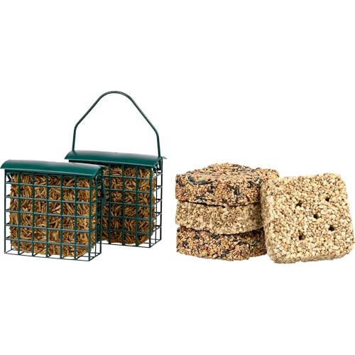 dobar® 8-teiliges Wildvogelfutter-Set | 6 Futterblöcke in verschiedenen Sorten | 2 Futterspender zum Aufhängen | Ganzjahresfutter für Vögel | Wildvogelfutter 1,5 kg von dobar