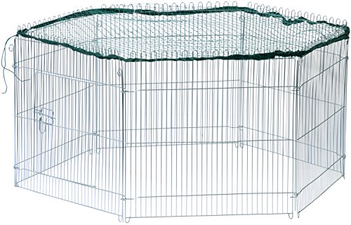 dobar® 80614 Freilaufgehege 6-eckig verzinkt aus Metall mit Nylon Netz - Kaninchengehege für Jungtiere für draußen - Nagergehege wetterfest 123 x 106 x 60 cm - Silber von dobar