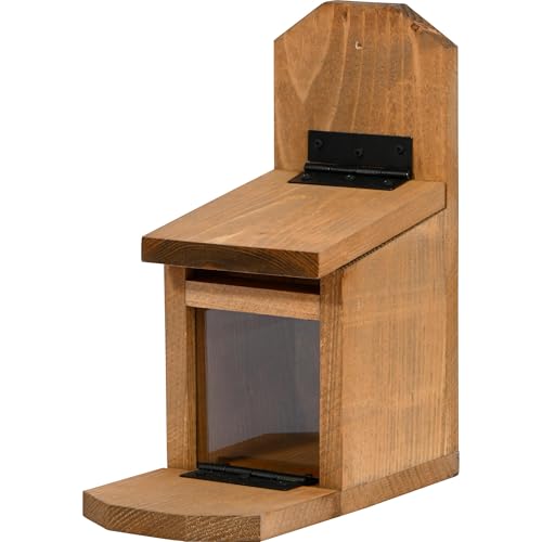 dobar® Eichhörnchen Futterstation - Eichhörnchen Futterhaus mit Acrylglasscheibe - Futterstelle mit klappbarem Futtertablet - 24 x 12 x 28 cm - Braun von dobar
