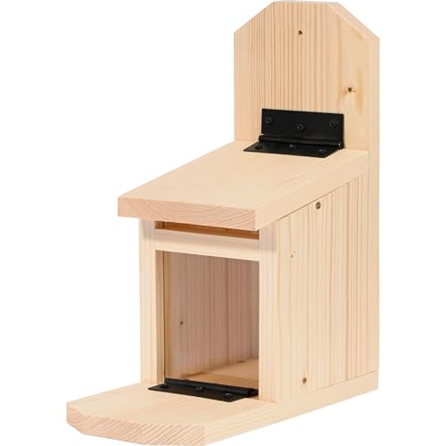 dobar® Eichhörnchen Futterstation - Eichhörnchen Futterhaus mit Acrylglasscheibe - Futterstelle mit klappbarem Futtertablet - 24 x 12 x 28 cm - Natur von dobar