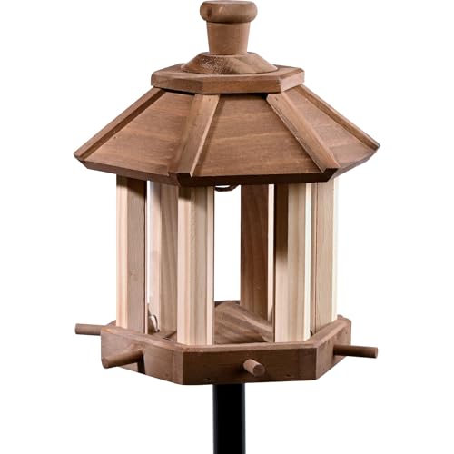 dobar® Vogelfutterhaus inklusive Ständer mit Futterpyramide - Wildvogelhaus wetterfest zum Aufstellen - Futterstation für Wildvögel - 20,5 x 17 x 123,5 cm - Braun von dobar