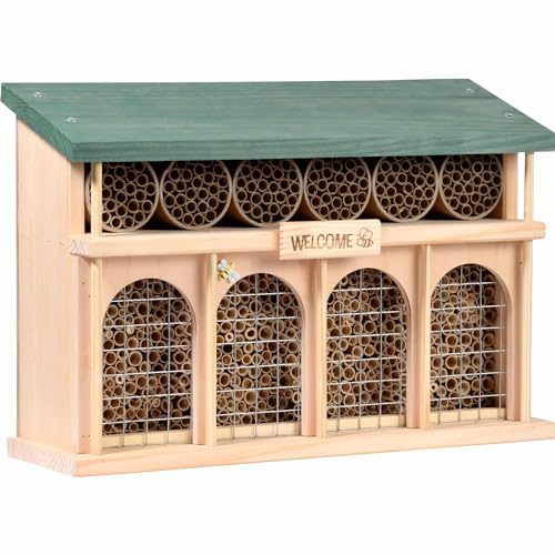 dobar® green label 22395FSCe Großes Wildbienenhotel "Dublin" - Insektenhotel für Wildbienen & Insekten - Bienenhaus aus Massivholz - hochwertige Insektennisthilfe - 44 x 13,5 x 30 cm - Grün von dobar