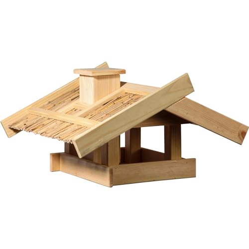 dobar Großes Vogelhaus "Trollanes" mit Schilfdach, Vogelfutterhaus zum Aufstellen, 50 x 43 x 29 cm, Kiefer dobar Großes Vogelhaus "Trollanes" mit Schilfdach, Vogelfutterhaus zum Aufstellen, 50 x 43 x 29 cm, Kiefer von dobar