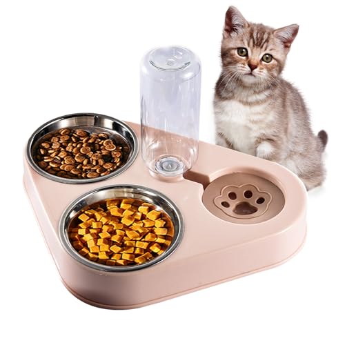 doepeBAE Doppelter Futternapf für Katzen mit Gravity Wasserspender – Ideal für Nass- und Trockenfutter, Automatischer Wasserspender und Futterstation für Haustiere wie Katzen und Hunde (Rosa) von doepeBAE