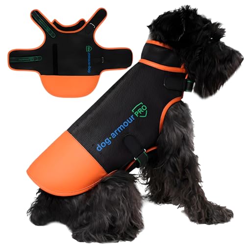 Dog Armour PRO Hundejacke Farbe Orange: Atmungsaktiver, Wasserdichter, Verstellbarer & Würgefreier Hundemantel - schützt vor Bissen - Wetterfest und für alle Hunde-Größen (M, Orange) von dog armour PRO