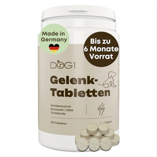 dog1 Gelenktabletten Hund | Hunde Gelenktabletten mit Grünlippmuschel, MSM, Glucosamin & Teufelskralle | Gelenk- & Knorpelschutz für Hunde | Tabletten bei Arthrose | Hohe Akzeptanz | Made in Germany von dog1