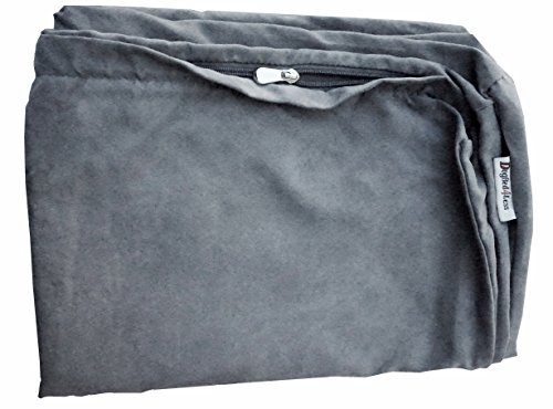 Dogbed4less 94 x 68 x 10,2 cm, Größe M / L: Velourslederstoff, externer Ersatzbezug in Grau mit Reißverschluss-Futter für Hundebett oder Hundekissen – nur Ersatzbezug von dogbed4less