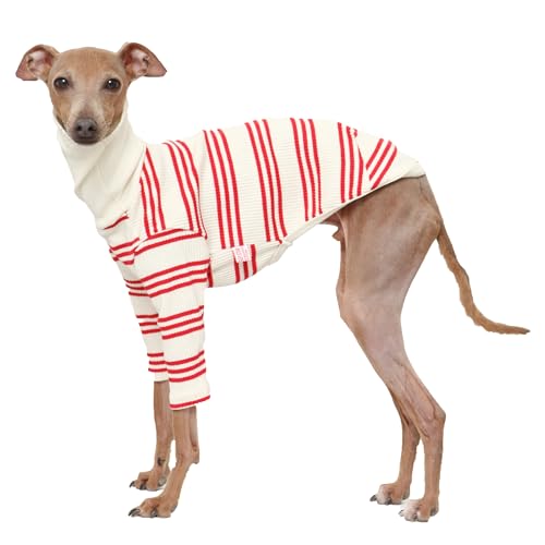 D Doggy Star Italienische Windhundkleidung, flexibles T-Shirt für Hunde, Größe L, Rot gestreift von doggystar