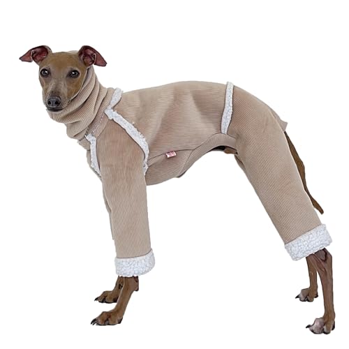 D Doggy Star Italienischer Windhund für kaltes Wetter, warmer Fleece-Cord-Pullover, Rollkragen-Einteiler, Kleidung für Hunde, Größe M, Cord Beige von doggystar