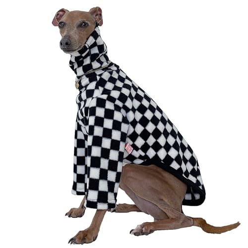 D Doggy Star italienischer Windhund-Kleidung, Polarfleecepullover, T-Shirts für Hunde, Größe XL, Grau (Polar Chess Black) von doggystar