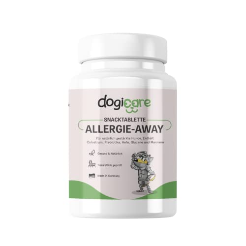 Allergie Tabletten Hund ALLERGIE-Away - Allergiehilfe mit Colostrum, Bierhefe & Prebiotika - Anti Allergie für Hunde gegen Juckreiz - Natürliche Alternative zu Apoquel oder Shampoo - Made in Germany von dogicare