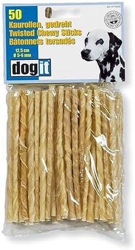 Dogit Hundesnack, Kaurollen für Hunde, gedreht, aus Rinderhaut, 12.5cm, 50er Pack von Dogit