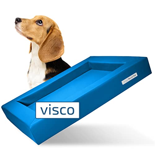 dogsfavorite Hunde-Bett mit Visco-Kissen - waschbares Hundekörbchen - hochwertiges Hundesofa - gelenkschonendes Hundekissen - robuste Hundematte - Gr. L 110 x 90cm - blau von dogsfavorite