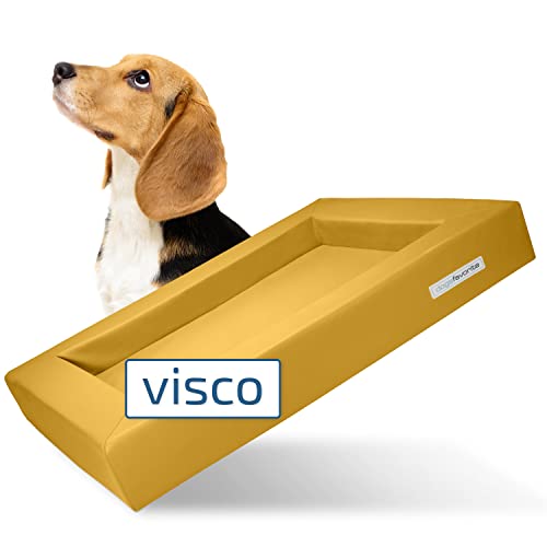 dogsfavorite Hunde-Bett mit Visco-Kissen - waschbares Hundekörbchen - hochwertiges Hundesofa - gelenkschonendes Hundekissen - robuste Hundematte - Gr. L 110 x 90cm - gelb von dogsfavorite