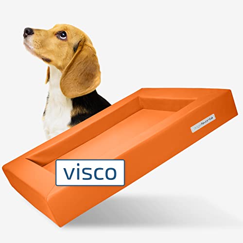 dogsfavorite Hunde-Bett mit Visco-Kissen - waschbares Hundekörbchen - hochwertiges Hundesofa - gelenkschonendes Hundekissen - robuste Hundematte - Gr. XL 130 x 100cm - orange von dogsfavorite
