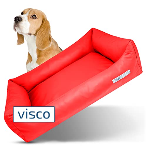dogsfavorite Hunde-Bett mit Visco-Kissen - waschbares Hundekörbchen - hochwertiges Hundesofa - gelenkschonendes Hundekissen - robuste Hundematte - rot - Gr. XL - 130 x 95 cm von dogsfavorite