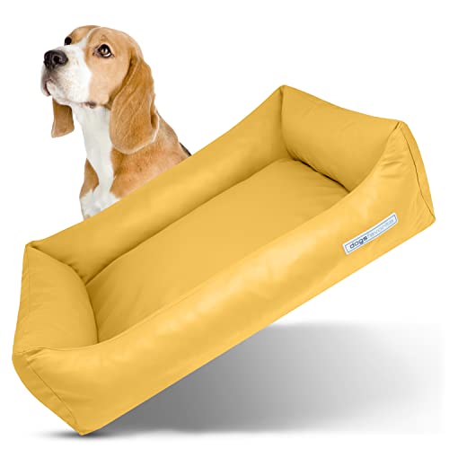 dogsfavorite Hunde-Bett - waschbares Hundekörbchen - hochwertiges Hundesofa - gelenkschonendes Hundekissen - robuste Hundematte - Hundekorb - gelb - Gr. S 80 x 60 cm von dogsfavorite