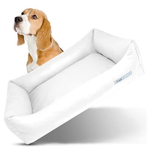 dogsfavorite Hunde-Bett - waschbares Hundekörbchen - hochwertiges Hundesofa - gelenkschonendes Hundekissen - robuste Hundematte - Hundekorb - weiß - Gr. S 80 x 60 cm von dogsfavorite