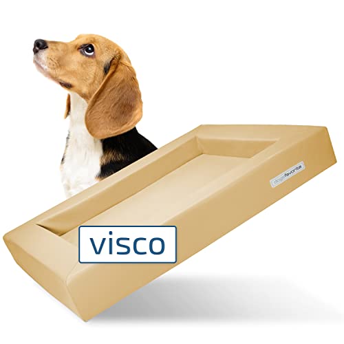 dogsfavorite Hunde-Bett mit Visco-Kissen - waschbares Hundekörbchen - hochwertiges Hundesofa - gelenkschonendes Hundekissen - robuste Hundematte - Gr. L 110 x 90cm - Creme von dogsfavorite