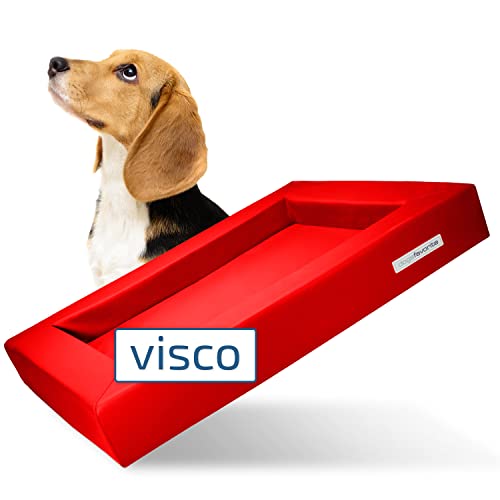 dogsfavorite Hunde-Bett mit Visco-Kissen - waschbares Hundekörbchen - hochwertiges Hundesofa - gelenkschonendes Hundekissen - robuste Hundematte - Gr. XL 130 x 100cm - rot von dogsfavorite