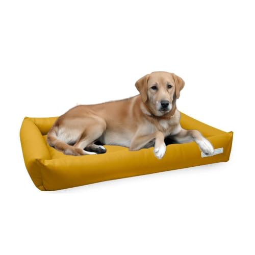 dogsfavorite, Hundebett Starter aus Kunstleder, Hundekissen, Pflegeleicht, 100 x 75 cm, gelb von dogsfavorite