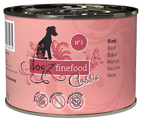 dogz finefood Hundefutter nass - N° 2 Rind - Feinkost Nassfutter für Hunde & Welpen - getreidefrei & zuckerfrei - hoher Fleischanteil, 6 x 200 g Dose von Dogz finefood