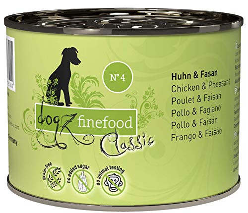 dogz finefood Hundefutter nass - N° 4 Huhn & Fasan - Feinkost Nassfutter für Hunde & Welpen - getreidefrei & zuckerfrei - hoher Fleischanteil, 6 x 200 g Dose von Dogz finefood