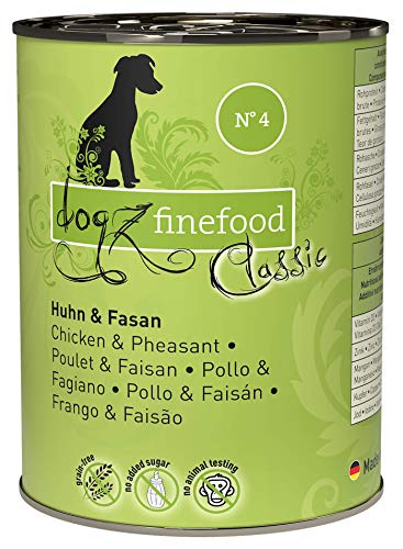 dogz finefood Hundefutter nass - N° 4 Huhn & Fasan - Feinkost Nassfutter für Hunde & Welpen - getreidefrei & zuckerfrei - hoher Fleischanteil, 6 x 400 g Dose von Dogz finefood