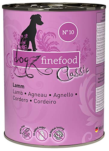 dogz finefood Hundefutter nass - N° 10 Lamm - Feinkost Nassfutter für Hunde & Welpen - getreidefrei & zuckerfrei - hoher Fleischanteil, 6 x 400 g Dose von Dogz finefood